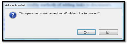 Adobe Acrobat message indicating that the creation of links cannot be undone.
