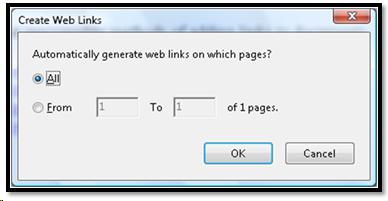 The Create Link dialog where you identify the number of pages to examine.