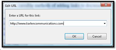 Edit Link dialog where you type or copy and paste the web address.