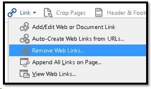 Remove Web Links option in Link tool in Edit PDF tools.