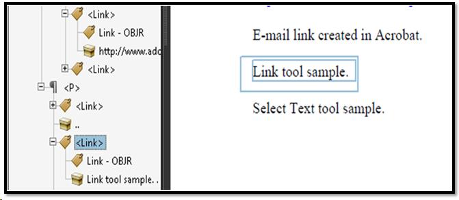 Links in the Tags Tree of a tagged PDF document.