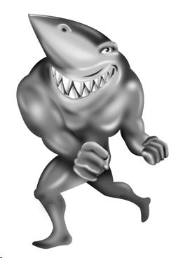A villanous shark with big teeth grinning