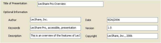 the title and meta information for the presentation, including the title, author, keywords, description, date, version, and copyright