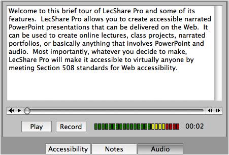 the audio recording interface, where you can record or playback audio, and read the transcript