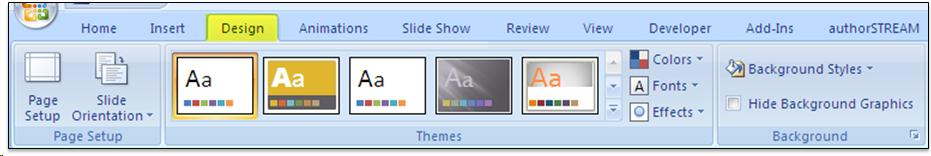Design ribbon screenshot. The design tab is highlighted