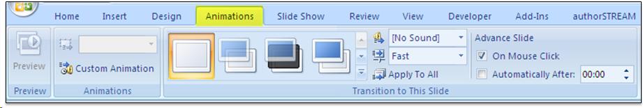 Animations ribbon screenshot. The animations tab is highlighted.