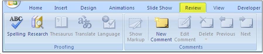 Review ribbon. The review ribbon tab is highlighted