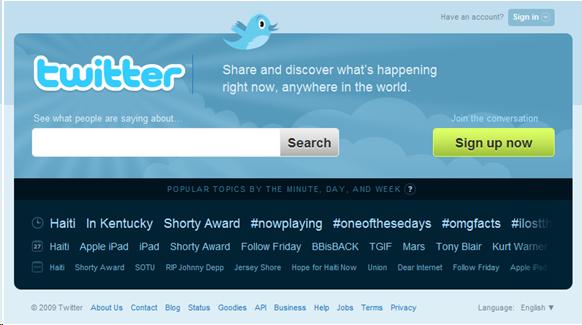 home page of Twitter.com