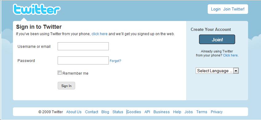 Twitter.com sign in page