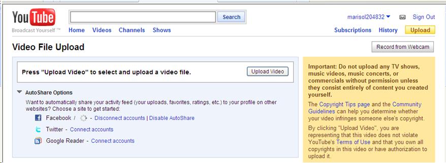 Screenshot of the place where you have to select the video that would be uploaded