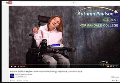 Screen shot of MN STAR Program's YouTube video "Autumn Paulson explains how assistive technology helps with communication".