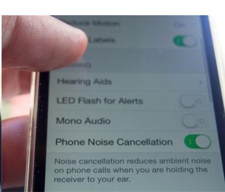 Close up of a smart phone settings showing options for hearing impaired. 