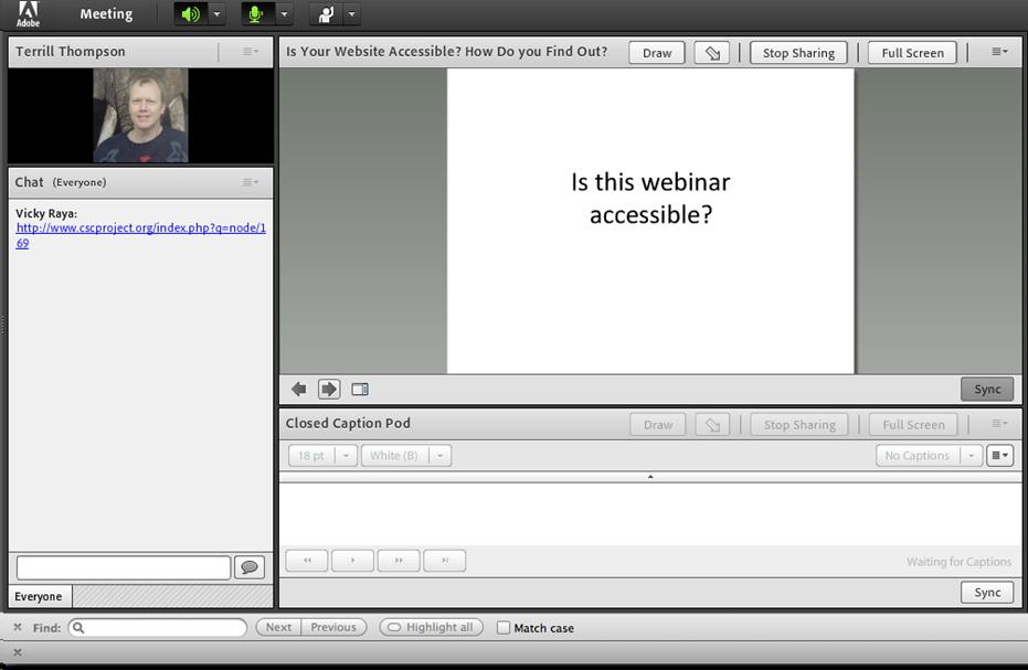 A screen shot of a webinar interface, with multiple panels including a speaker photo, chat box, slideshow, and closed captions