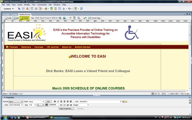 Design view in Dreamweaver