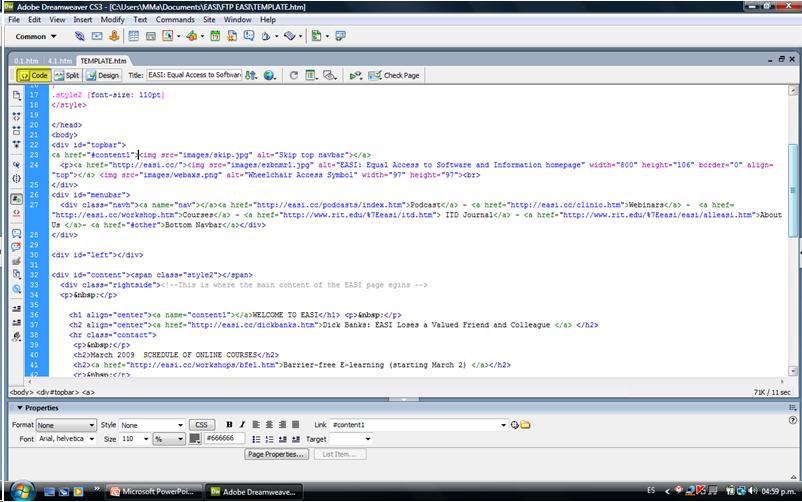 Code view in Dreamweaver