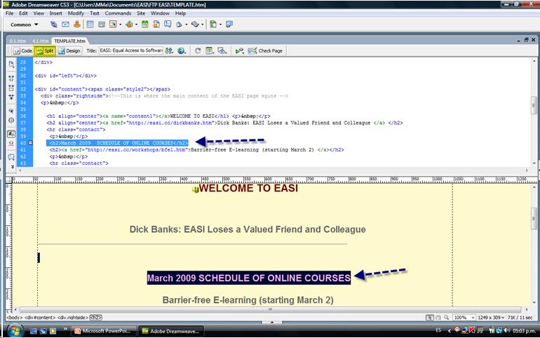 Split view in Dreamweaver