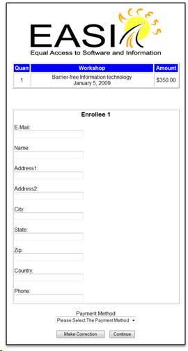 Register form for EASI courses part 3 of 3; fill it up with your data