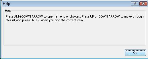 F1 key Help dialog box showing additional instructions along with an OK button.