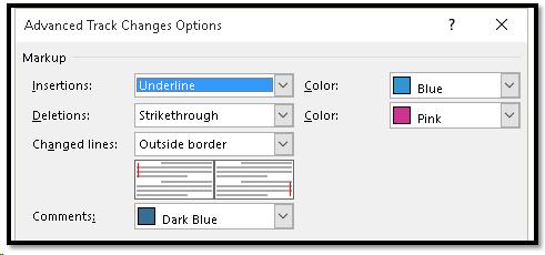 Markup Options in the Advanced Tracking Options dialog.