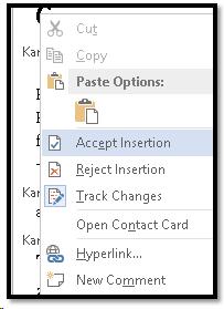 Context menu open in Revisions Pane to accept changes.