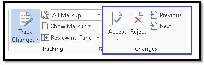 Changes Group on the Review Ribbon to move to Previous and Next revision.