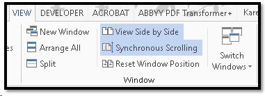 Side-by-Side and Synchronized Scrolling turned on in View Ribbon.