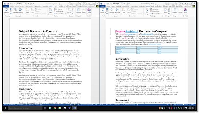 Comparing two documents Side-by-Side for changes.