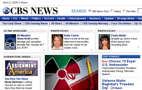 screenshot of cbs news homepage